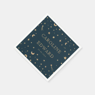 Guardanapo De Papel Marinho Místico Dourado Estrelas Casamento da Lua