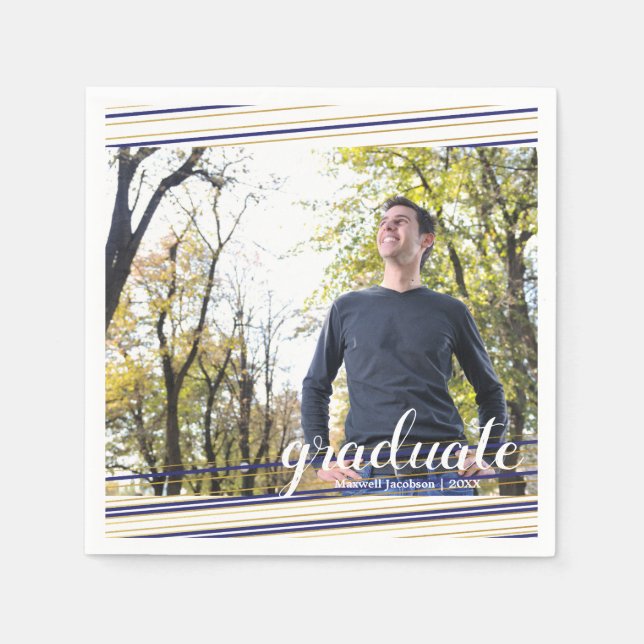 Guardanapo De Papel Marinho moderno e Dourado Partido Formando Striks  (Frente)