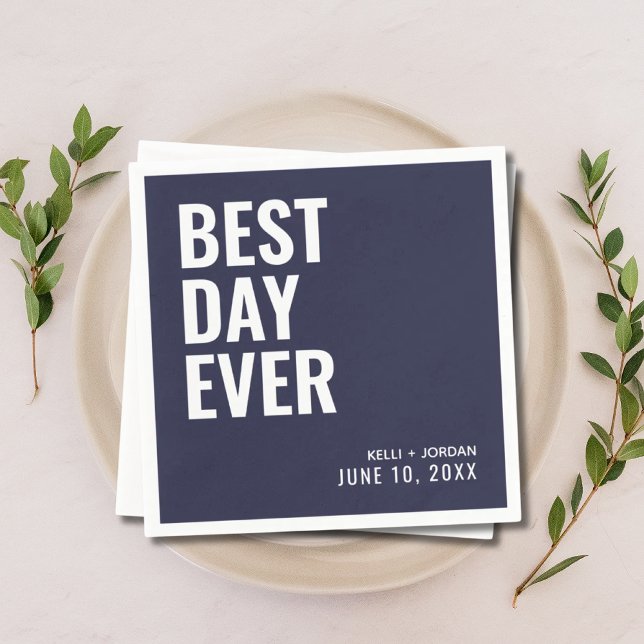 Guardanapo De Papel Marinho Personalizado Blue Best Day Eternamento (Personalized Navy Blue Best Day Ever Wedding Napkins
)