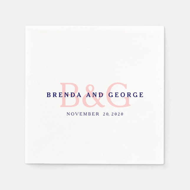 Guardanapo De Papel Marinho rosa Azul Monograma Papel de Casamento Náp (Frente)