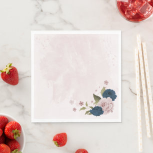 Guardanapo De Papel marinho rosa, flores azuis, casamento botânico