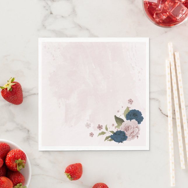 Guardanapo De Papel marinho rosa, flores azuis, casamento botânico (Insitu)