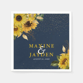 Guardanapo De Papel Marinho Russo Blue Sunflower & Dourado Casamento C
