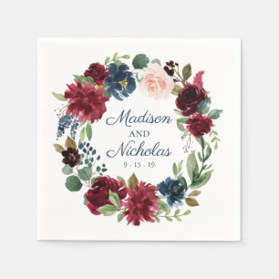 Guardanapo De Papel Marinho Russo Marsala Floral Casamento Napkins