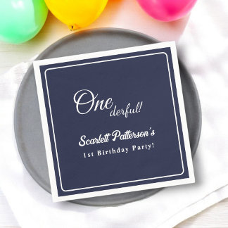 Guardanapo De Papel Marinho simples moderno primeiro aniversario branc