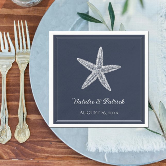 Guardanapo De Papel Marinho Starfish Wedding (Navy Starfish Wedding Napkins)
