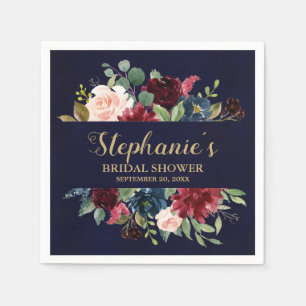 Guardanapo De Papel Marinho Vermelho Floral Chá de panela Boho