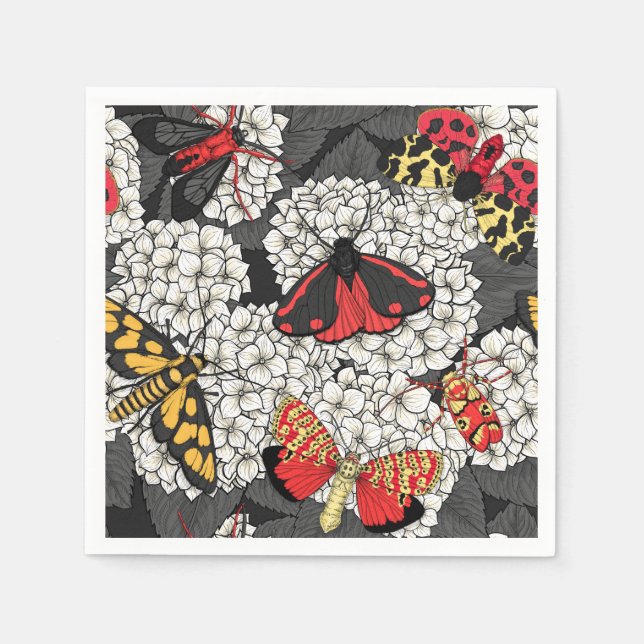 Guardanapo De Papel Mariposas em hortênsia branca (Frente)
