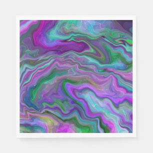 Guardanapo De Papel Mármaco de Arte Fluida Roxo, Verde e Azul