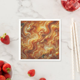 Guardanapo De Papel Mármaco Dourado e Laranja Découpage Napkins