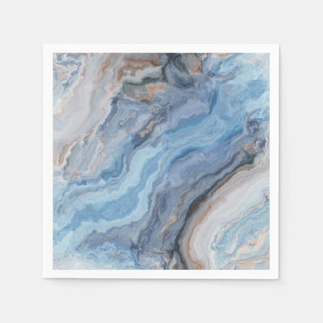 Guardanapo De Papel Mármore Azul com Decoração Bonito Dourada Preta (Frente)