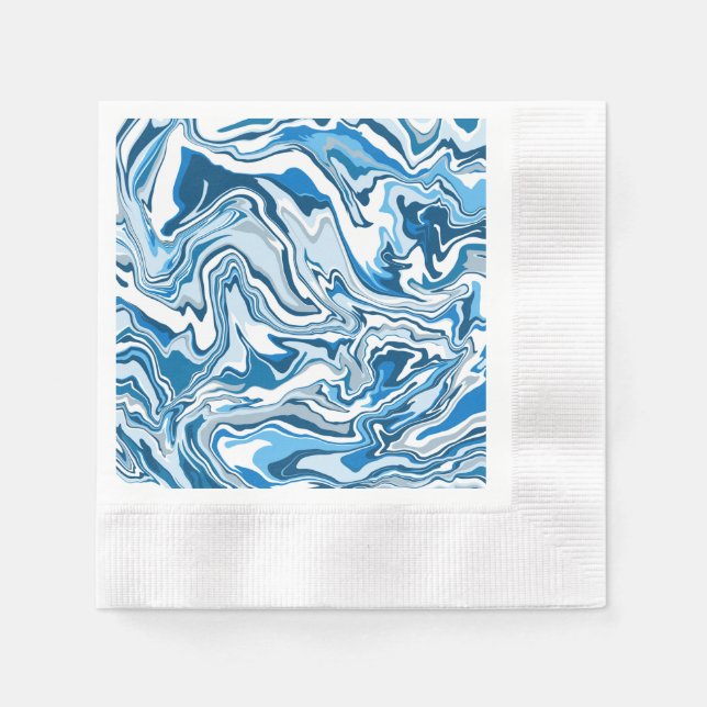 Guardanapo De Papel Mármore de Fluidos Azul e Branco (Frente)