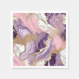 Guardanapo De Papel Mármore de Luxo Brilho Rosa Roxo Dourado