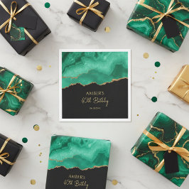 Guardanapo De Papel Mármore em Verde Esmeralda Dourado Brilhante