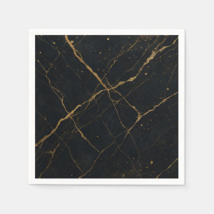 Guardanapo De Papel Mármore Meia-Noite Dourado Preto & Casamento