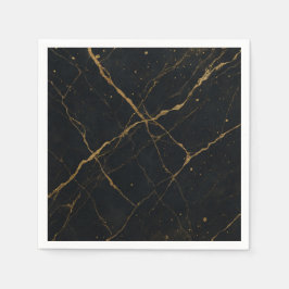 Guardanapo De Papel Mármore Meia-Noite Dourado Preto & Dourado Casamen