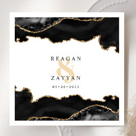Guardanapo De Papel Mármore Preto e Dourado Ágata Moderno Casamento El