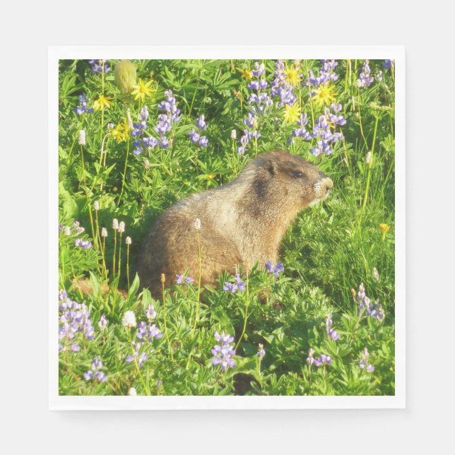 Guardanapo De Papel Marmota em Flores Silvestres do Monte Rainier (Frente)