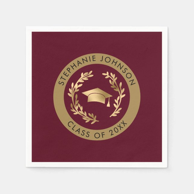 Guardanapo De Papel Maroon Gold Grad Cap Class of 20XX Party (Frente)