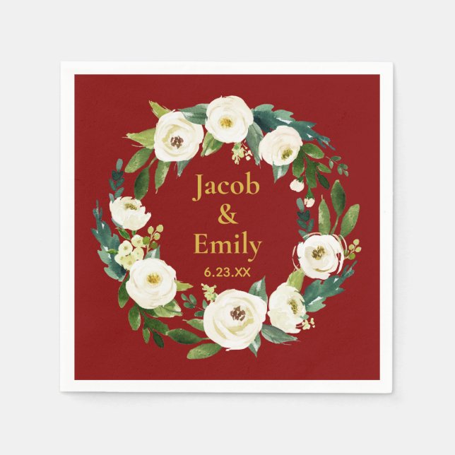 Guardanapo De Papel Maroon Greenery Personalizado Nomes (Frente)
