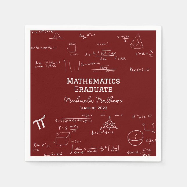 Guardanapo De Papel Maroon Mathematics Graduate Class of Graduation (Frente)