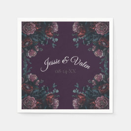 Guardanapo De Papel Maroon Mauve, Casamento Elegante Floral Roxo Escur