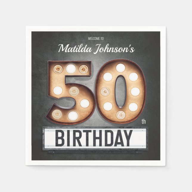 Guardanapo De Papel Marquee Glamoroso da Broadway 50th Birthday Person (Frente)