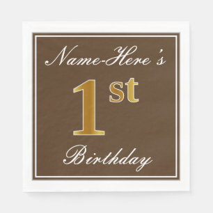 Guardanapo De Papel Marrom elegante, primeiro aniversario Dourado Faux