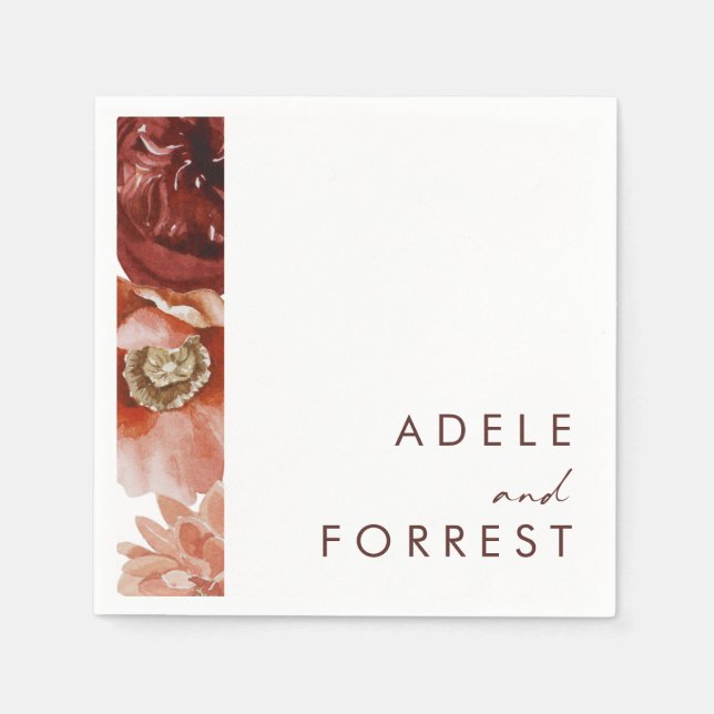 Guardanapo De Papel Marsala Autumn Floral | Casamento Branco Nápoles (Frente)