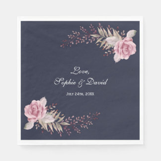 Guardanapo De Papel Marsala Maroon Marinho Floral Watercolor Casamento