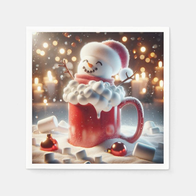 Guardanapo De Papel Marshmallow Snowman Em Chocolate Quente (Frente)