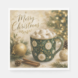 Guardanapo De Papel Marshmallows de Cacau Quente Cozy Green Gold
