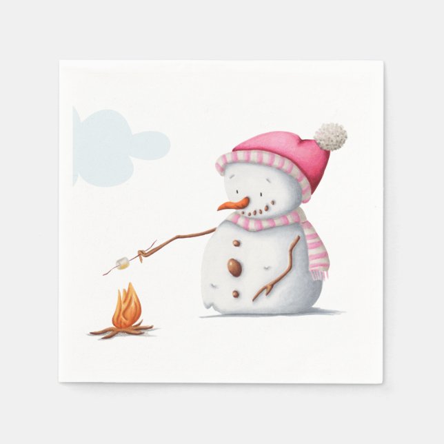 Guardanapo De Papel Marshmallows Snowman Winter (Frente)