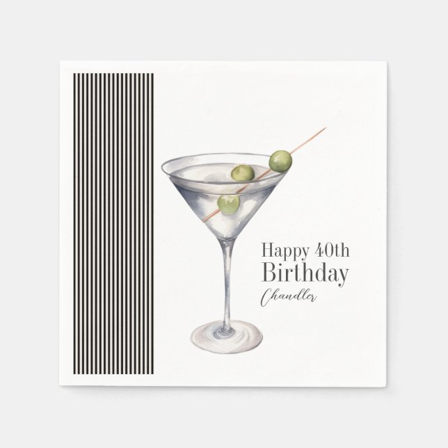 Guardanapo De Papel Martini Cocktail Elegant aniversário de 40 anos (Frente)