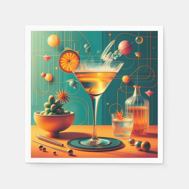 Guardanapo De Papel Martini Cósmico Futurista Atômico (Frente)