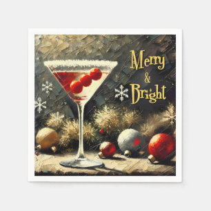 Guardanapo De Papel Martini de Natal de Cranberry Triplo Retro dos Ano