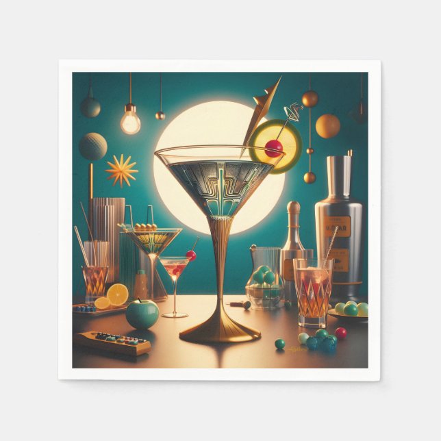 Guardanapo De Papel Martini Futurista de Placa de Circuito Atômico (Frente)