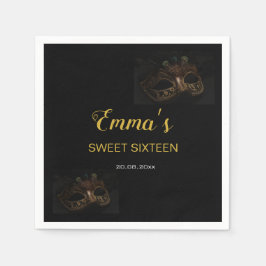 Guardanapo De Papel Máscara de Mascarada na moda preto e Dourado 16 An