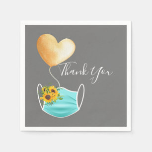 Guardanapo De Papel Máscara de Rosto Covid e Flores Obrigado