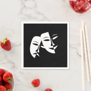 Guardanapo De Papel Máscara de Teatro Branco e Preto da Tragédia da Co
