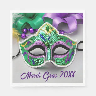 Guardanapo De Papel Máscara E Miçangas Do Partido Mardi Gras