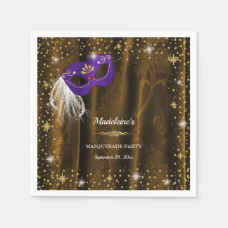 Guardanapo De Papel Máscara Real Roxo Bronze Dourado Damask Estrelas