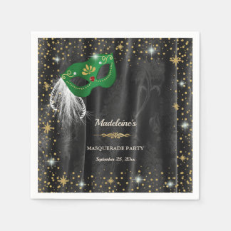 Guardanapo De Papel Máscara Verde Esmeralda Damasco Preto Estrelas Dou