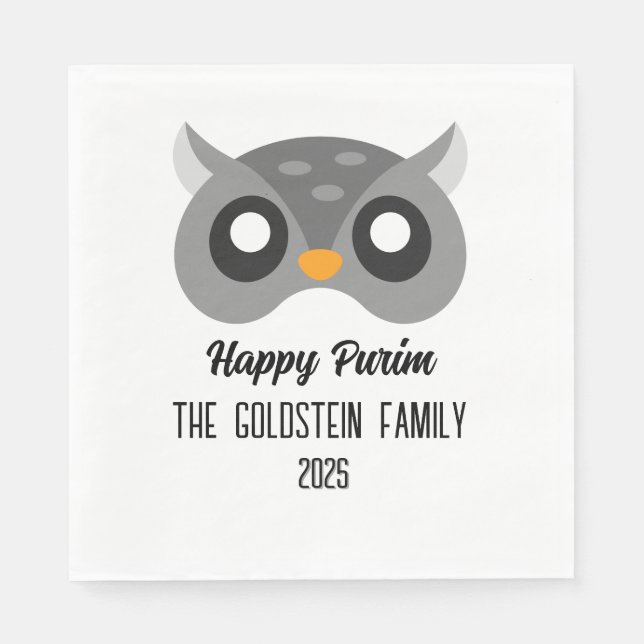 Guardanapo De Papel Mascarada de máscara de coruja de Purim (Frente)