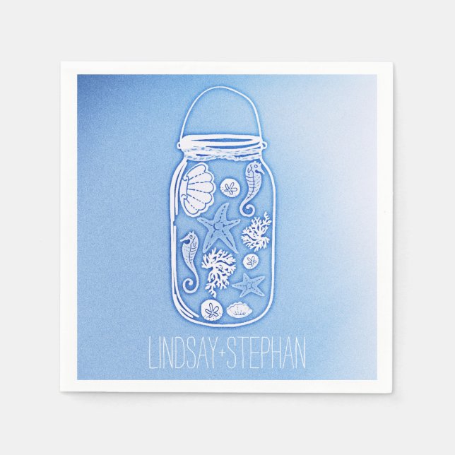 Guardanapo De Papel Mason Jar Blue Beach Wedkins (Frente)