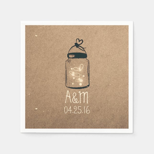 Guardanapo De Papel Mason Jar e Fireflies Rustic (Frente)