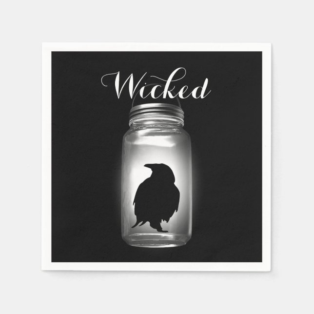Guardanapo De Papel Mason Jar Raven Halloween Napkin (Frente)