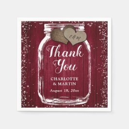 Guardanapo De Papel Mason Jar Two Hearts Burgundy Casamento Obrigado