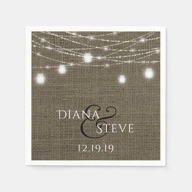 Guardanapo De Papel Mason Jar Wedding Rustic Country Burlap (Frente)