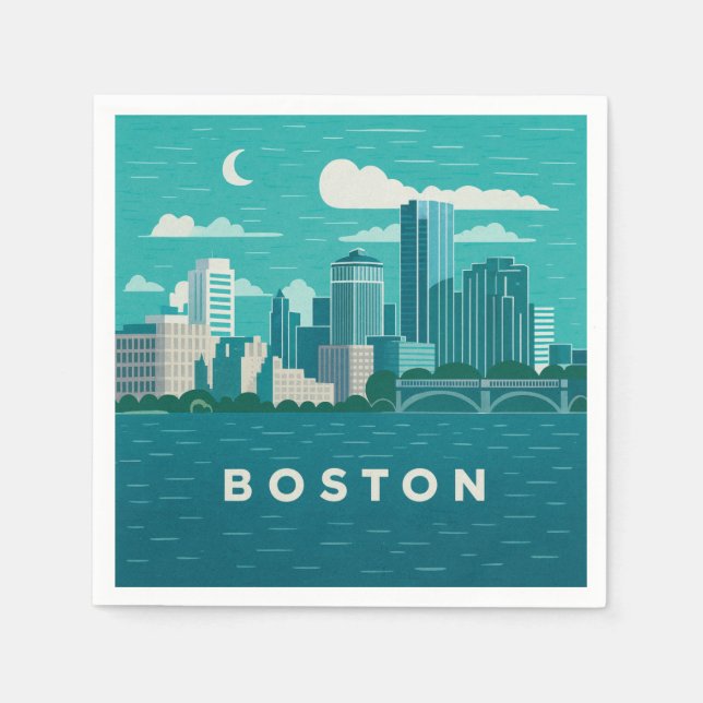 Guardanapo De Papel Massachusetts Night Cityscape | Boston City (Frente)